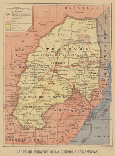 Carte du théâtre de la guerre des Boers - French School